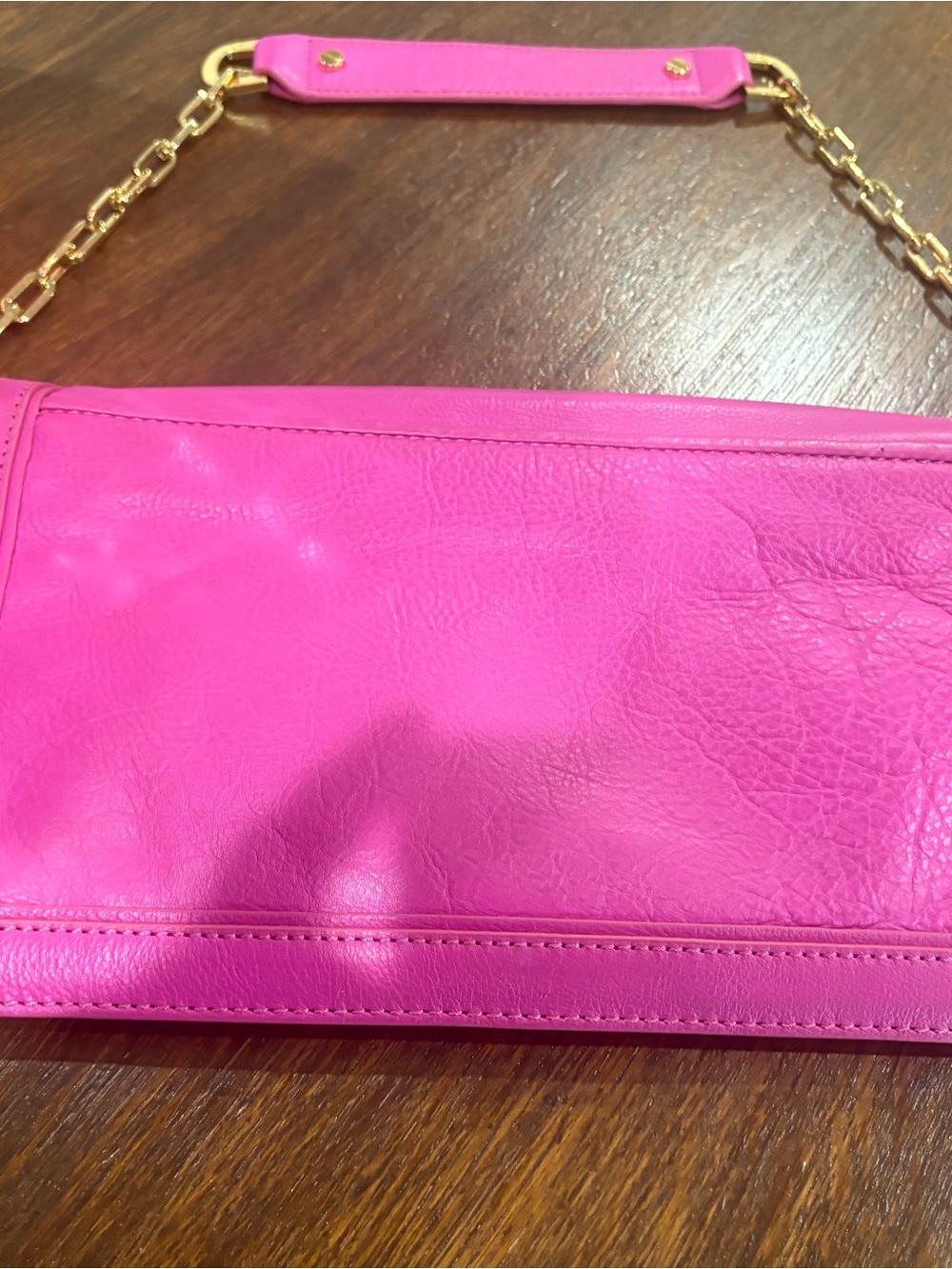 Tory Burch Fuchsia Leather Chain-Shoulder Clutch with Gold Hardware - Picture 3 of 4